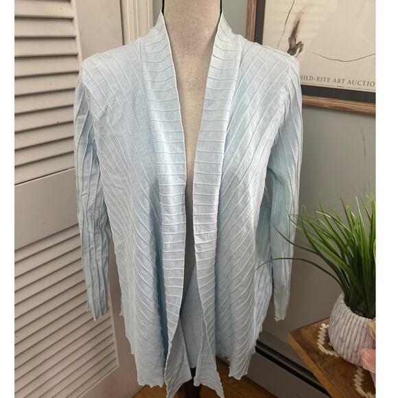 FOCUS Womens Cardigan Light Blue Open Textured Cotton Lagenlook Boho Capsule S - Picture 2 of 10